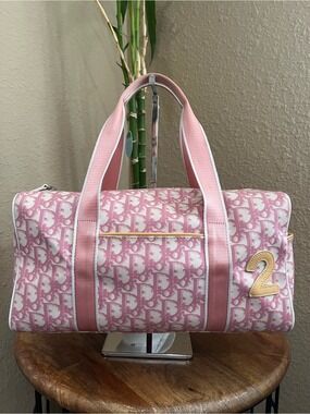 CHRISTIAN DIOR RARE PINK LAMINATED CANVAS TROTTER BAG
